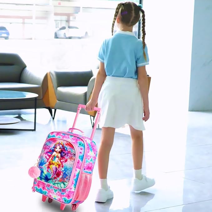 Kids Suitcases for Girls, Cute Mermaid luggage Rolling with Wheels, kids carry on luggage for Children Toddler Elementary(Pink)