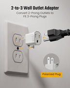 2 Prong to 3 Prong Outlet Adapter, SUPERDANNY ETL Listed 3-2 Prong Adapter, Fire-Retardant (392℉) PBT Material, Heavy Duty Wall Plug Adapter for Old Homes, Travel to Japan (Ivory White (2-Pack))