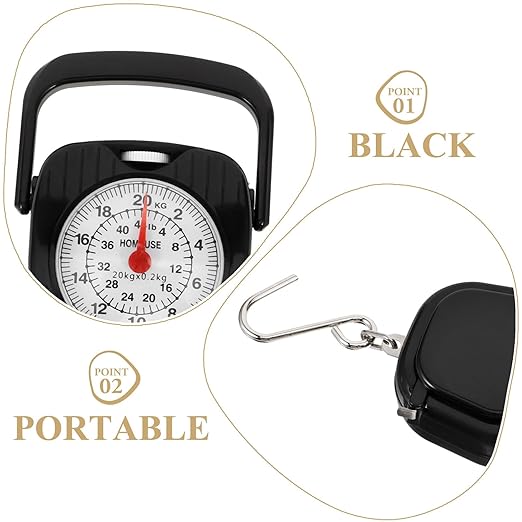 Baluue Portable Mechanical Hanging Luggage Scale 20kg Spring Handheld Weight Scale with Tape for Travel Suitcases and Parcel Weighing