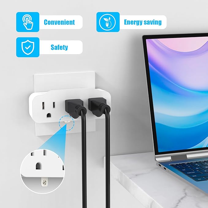 3 Prong Outlet Extender, HITRENDS 3 Way Plug Adapter, Power Splitter 3 Prong with Grounded Plug, 3 Outlet Adapter Use for Home/Office/Dorm, White, 2 Pack