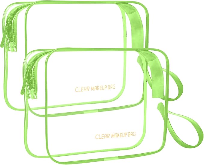Icramsy Clear Makeup Bag,2 Pack TSA Approved Toiletry Bag Travel Toiletry Bag Hanging Makeup Cosmetic bag for Women Men (Green)