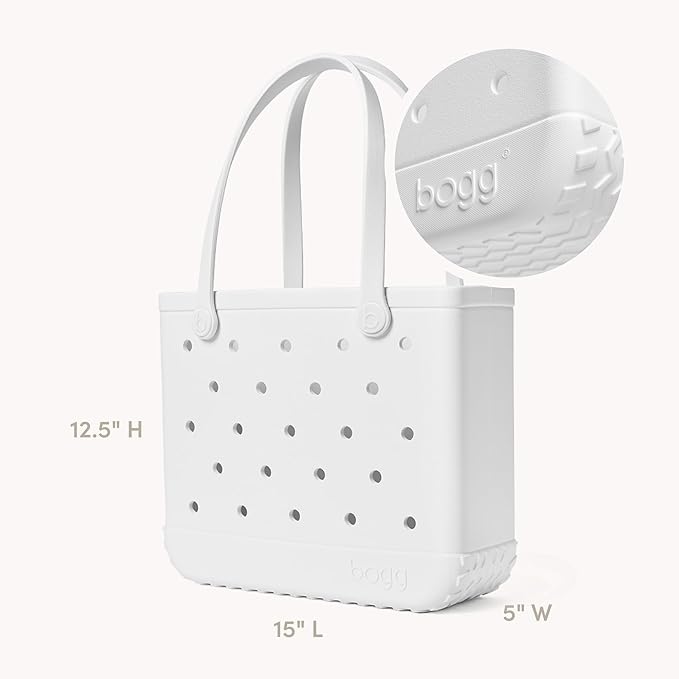 BOGG BAG Medium Tote – 15” x 12.5” x 5” – Durable, Washable, Tip-proof – Beach, Pool, Boat, Work, Sports (For Shore White)