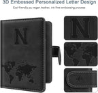 Passport Holder Wallet Cover Personalized Letter A-Z Travel Wallet RFID Blocking Passport Cover Wallet Case for Travel Passport Book Holders for Women and Men, Black-N