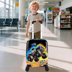 Kids Luggage Set for Boys, HardsideBoys 2Pcs Boys Travel Suitcases with Wheels, 16.5 Inch Truck Carry on Rolling Luggage Airline Approved (Black)