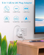 HANYCONY US to UK Ireland Travel Plug Adapter, Type G Travel Adapter 2 Outlets 3 USB Ports(2USB C), UK Power Adapter Converter for USA to Dubai England London Scotland British Kenya Irish Hongkong