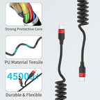 Coiled USB C to USB C Cable, 2 Pack 3FT USBC Car Charger Cord, USBC to USBC Coiled Cable Fast Charging for Carplay, iPhone 17/16/15 Plus/Pro Max, Samsung Galaxy S25 S24 S23, Pixel 10 9
