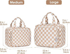 Narwey Travel Toiletry Bag for Women Large Hanging Makeup Bag Organizer Toiletries Bag for Full Size Essentials Accessories Cosmetics (Light Checkerboard (Large))