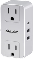 Energizer 5 Device Fast Charging Multi Plug Wall Outlet Extender (2) AC Power Outlets (1) 20W PD Type C (2) USB A (3.1A Total Output) Power Strip Expander Outlet Splitter Plug in Adapter