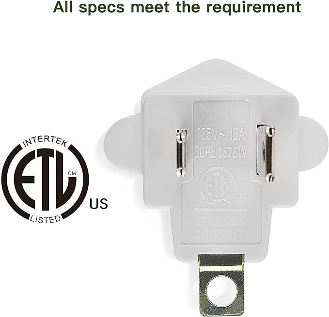 2 Pack ETL Listed 3 Prong to 2 Prong Adapter, JACKYLED Polarized Grounding Converter 3-Prong Adapter Converter Fireproof Material 392℉ Resistant Heavy Duty for Wall Outlets, Electrical, Household
