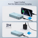 JUOVI J2651 Portable Charger, 35W 20000mAh USB C in & Out Power Bank, Battery Pack with QC4.0+PD3.0 35W High-Speed Charging for Bluetooth Earbud, Mobile Phone, Tablet (Blue)