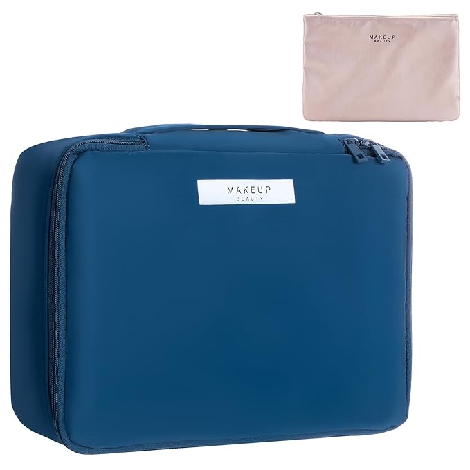 Queboom Travel Makeup Bag Cosmetic Bag Makeup Bag Toiletry bag for women and men (Navy blue)