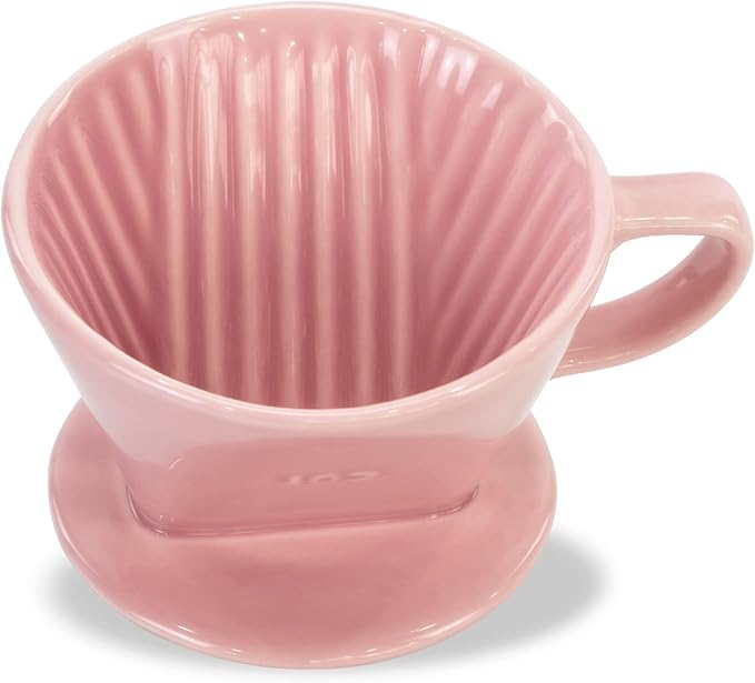 Pour Over Ceramic - Coffee Dripper Ceramic Coffee Maker with 3 Holes Flat Bottom, Porcelain Slow Filter Cone for Travel, Camping, Office, Home, Coffee Maker Brew, Pink