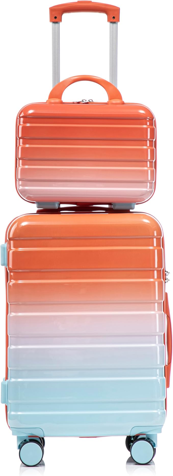 20 Inch Carry on Luggage with 14 Inch Cosmetic Case, 2 Pcs Hardshell Lightweight Durable Spinner Suitcase Set for Travel, Women, Men, TSA Lock, ABS, 20+14 Inch (Blue Red)