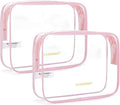 BAGSMART Clear Toiletry Bag, 2 Pack TSA Approved Carry on Travel Accessories Bag Airport Airline Quart Size Bags Water Repellent Makeup Cosmetic Bag for Women (Pink-2pcs)
