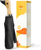 Compact Small Umbrellas for Rain&Sun, Cute Design Duck Head Umbrella for Girls Gifts, 8 Ribs Folding Umbrella with Wooden Handle