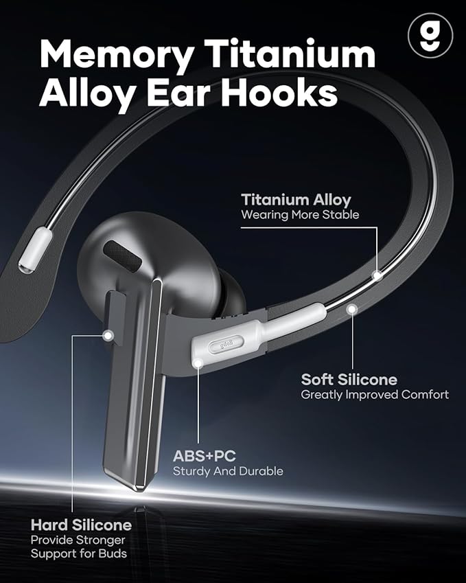 Gcioii Memory Titanium Alloy Ear Hooks for Samsung Galaxy Buds 3 Pro, Galaxy Buds 3 FE, Galaxy Buds 3 [Added Anti-Lost Lanyard], Anti-Slip Sports Accessories Ear Hooks, Comfortable Fit (Black)