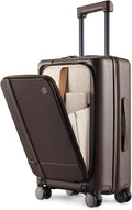 NINETYGO Carry On Luggage 22x14x9 Airline Approved, 20 Inch Suitcase with Front Compartment, Coffee-Infused PC Hard Shell, Eco-Friendly, Cup Holder, Clamshell, TSA Lock, Spinner Wheels (Americano)