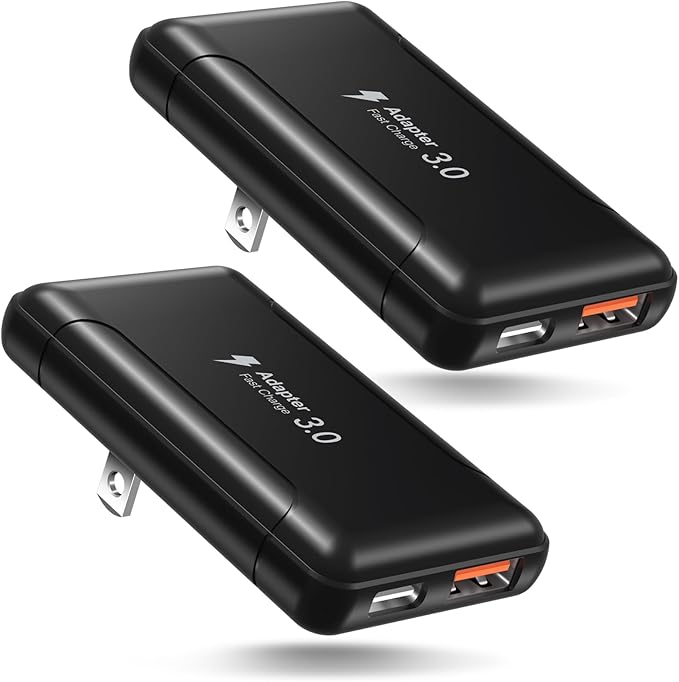 Flat USB C Wall Charger, Costyle 2 Pack 50W Slim USB A and USB C Power Adapter Plug PD+QC 3.0 Fast Charging Block with Foldable Outlet Plug for Galaxy A16 A14 A03S A05,iPhone 16 15(Black)