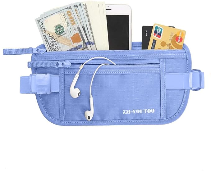 Money Belt for Travel - Hidden Travel Pouch Protect Your Credit and Money With RFID Blocking Passport Holder Waist Wallet (Azure)