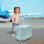 18" Kids Ride-On Suitcase,Children's Carry On Luggage Case,Rolling Luggage With Lock,Travel Trolley Case for Short Trips,School Trips,Outings (Sky blue)