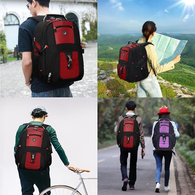 SHRRADOO Extra Large 50L Travel Laptop Backpack with combination lock, College Backpack Airline Approved Business Work Bag Fit 17 Inch Laptops for Men Women,Red