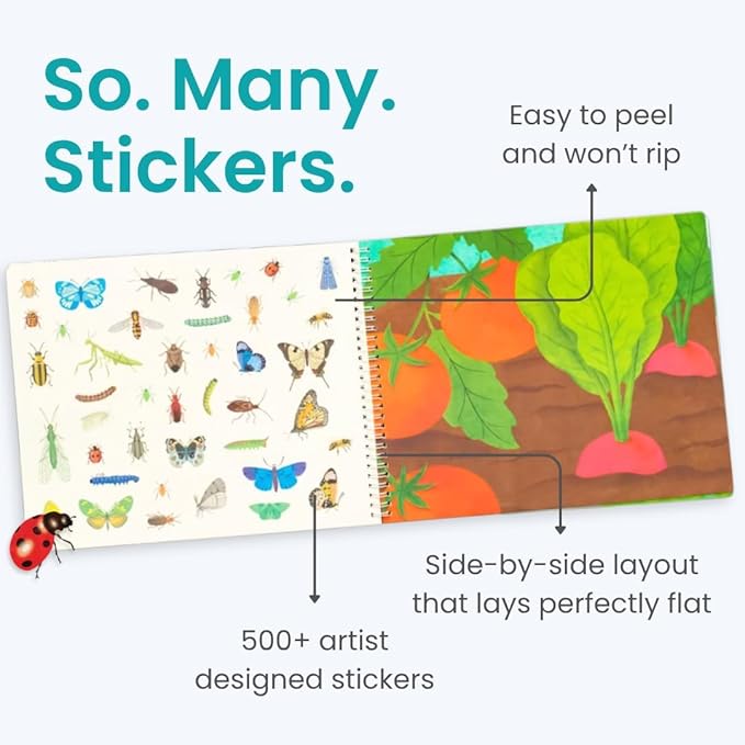 Cupkin Hello Bugs Sticker Book Activity for Kids, Toddler Airplane Travel Essentials, 500+ Bugs Stickers for Kids + 12 Scenes + 12 Coloring Book Pages, Bug Lover Gift, Children's Crafts Ages 2–8 Years