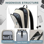 hk Backpack for Men Business Slim Backpack with USB Charger Computer Lightweight Anti-theft Travel (White, 15.6 Inch)