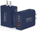 USB C Wall Fast Charger Block, 40W 4-Port Type C Charger Fast Charging Blocks PD Power Charger Adapter+QC 3.0 USB Multiport Charger Brick for Phone 17/16/15/14/13/12 Pro Max, Pad, GalaxyS25-Deep Blue