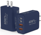 USB C Wall Fast Charger Block, 40W 4-Port Type C Charger Fast Charging Blocks PD Power Charger Adapter+QC 3.0 USB Multiport Charger Brick for Phone 17/16/15/14/13/12 Pro Max, Pad, GalaxyS25-Deep Blue