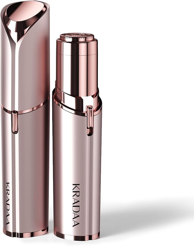 Kradaa Facial Hair Removal for Women: Electric Face Razor with LED Light - Painless & Instant Results Mini Shaver for Travel Use (Rose Gold)