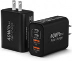 USB C Wall Fast Charger Block, 40W 4-Port Type C Chargers Fast Charging Blocks PD Power Charger Adapter+QC 3.0 USB Multiport Charger Brick for Phone 17/16/15/14/13/12 Pro Max, i-Pad, Galaxy S25-2Pack