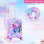 Cute Butterfly Kids Suitcase 2PC Set with 360° Spinner Wheels, Lightweight Travel Carry-On Hardshell Luggage for Girls, Toddler & Elementary Children