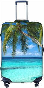 Tropical Beach Palm Tree Luggage Cover, Washable Elastic Baggage Protector - Anti-scratch Double-sided Zipper Closure for 29-32 Inch Wheeled Suitcase