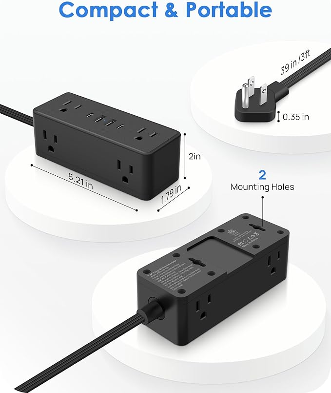 Electrical Outlet Extender Stick, Features 4 USB & 6 Outlets, 39in Flexible Extension Cord Access Hard-to-Reach Outlets, Wall Plug Power Socket Expander Nightstands Sofa Desk