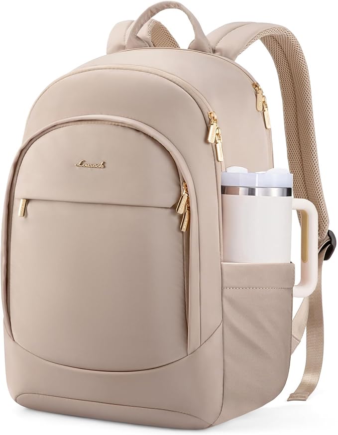 LOVEVOOK 17.3 Inch Laptop Backpack for Women - Work/Business Computer Backpack Purse, Large Capacity Casual Daypack, Travel Bag for Lawyer, Doctor, Teacher, Warm Beige