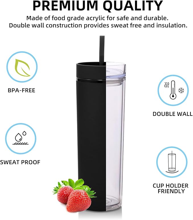 Volhoply 20oz Tumbler with Lid and Straw 8 Pack,Double Wall Plastic Skinny Tumblers Bulk,Reusable Travel Cute Coffee Mug,BPA Free Matte Acrylic Water Cups With Straw for Party,DIY Gifts(Mix, 8 Set)