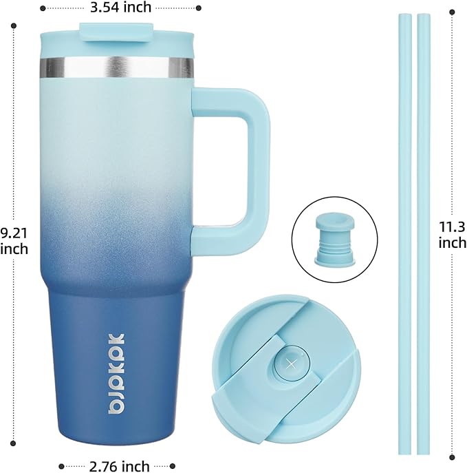 BJPKPK Tumbler With Handle 30 oz Stainless Steel Insulated Tumbler With Lid And Straw For Water Or Ice Coffee,Sky