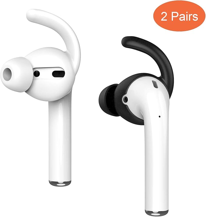 Anti-Slip Earhooks Soft Silicone Skin Compatible with Apple Headphone 2 & 1 Lightweight Sound Quality Enhancement for Headphones Outdoor Activities in-Ear EarHook 2 Pairs White & Black