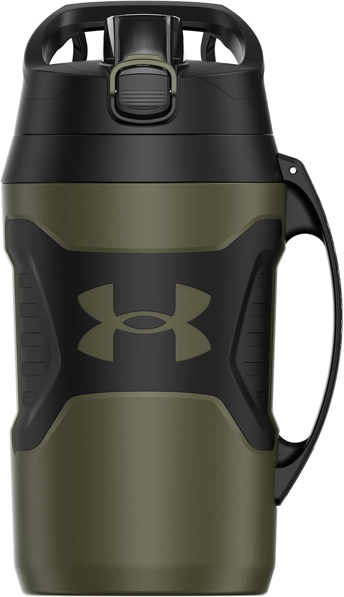 Under Armour Insulated Water Bottle with Handle & Fence Hook, Half Gallon Sports Water Jug, Leak-Resistant & BPA-Free for Baseball, Football & Gym - Marine OD Green, 64oz