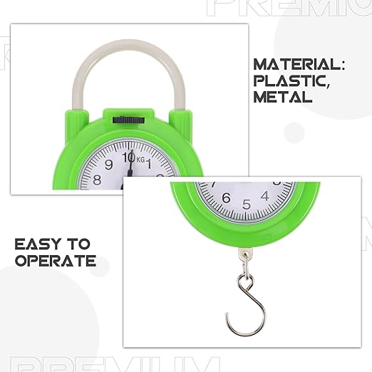 Tofficu Portable Travel Spring Luggage Scale with Hook, High Precision Small Manual Suitcase Weight Scale for Handheld Use, Fluorescent Green Compact Hanging Weighing Tool for Travel