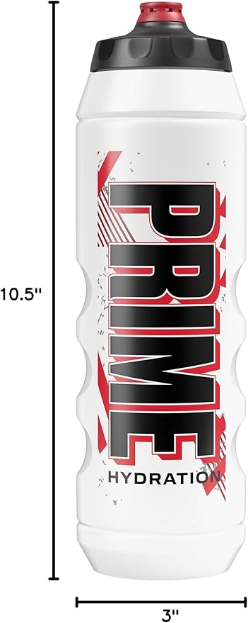 PRIME 32 oz Red & Black Graphic Squeeze Sports Water Bottle, BPA Free, Dishwasher Safe, Easy-Grip Ergonomic Leakproof Design, Fast Hydration for Gym, Cycling, Running