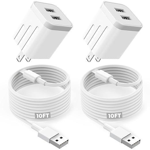 iPhone Fast Charger,Fast Adapter i Phone 2Pack Dual Port USB Wall Charger Apple Fast Charging 10FT Long Lightning Cable Cord Double Adapter Plug Block for iPhone 14/13/12/11 Pro Max XS XR X 8 7 6 iPad