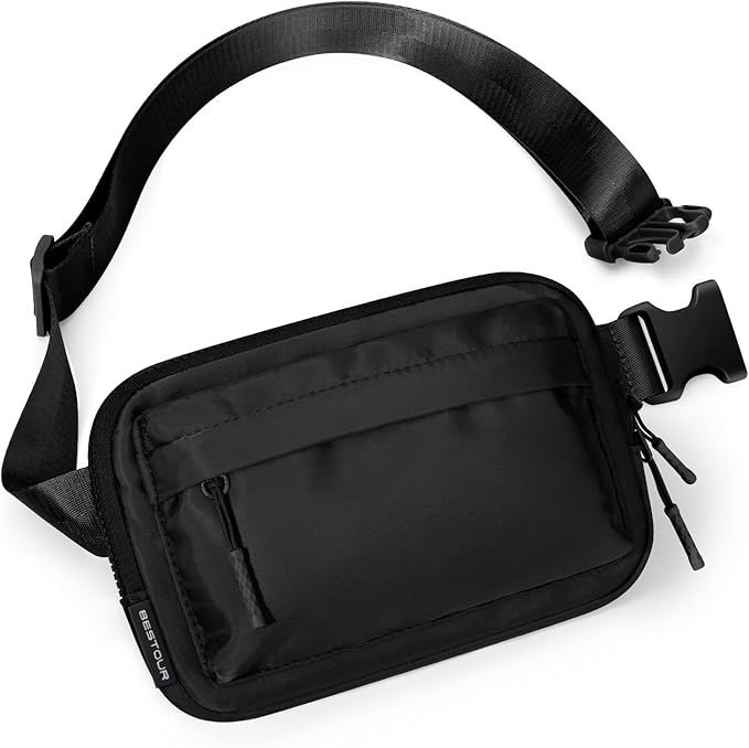 Fanny Packs for Women Men,Belt Bag with 3 Zipper Pockets,Water-resistant Crossbody Bag,Fashion Waist Packs with Adjustable Long Strap for Workout/Running/Yoga/Shopping/Hiking,Black