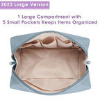 Narwey Cute Makeup Bag Travel Cosmetic Bag Organizer Toiletry Bag Make Up Bags with Compartments for Women Girls (Large, Greyish Blue)
