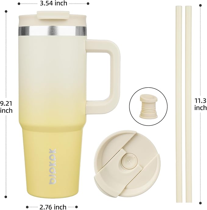 BJPKPK Tumbler With Handle And Straw 30oz Insulated Tumbler Cups With Lid Stainless Steel Travel Coffee Mug,Lemon