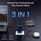 130W USB C Wall Charger,GaN III 3-Port Fast Charging Station,PD QC Foldable Charger Block Portable 65W USB C Laptop Adapter for MacBook Pro/Air,iPad Pro,Galaxy S23,Dell XPS 13,iPhone 16