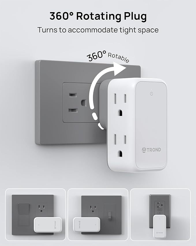 TROND Outlet Extender with 360 Rotating Plug, 6 AC Outlet Splitter, Turn One into Multiple Sideways Plug Adapter, Small Power Extension for Home Office Travel Cruise Ship Essentials