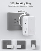 TROND Wall Outlet Extender 2 Pack - Multi Plug Splitter with Rotating Plug, 6 AC Power Adapter, Cruise Essentials, Small Outlet Extension for Travel Office Home Dorm Room