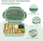 NatraProw Bento Box for Adult, 1200 ML Lunch Containers for Adults, LeakProof Lunch Box with Utensils, BPA Free, 3 Compartment Bento Box Microwave Safe, Green