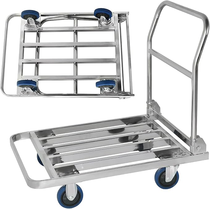 Foldable Push Hand Cart with Hollow Out Platform for Luggage and Moving Transport